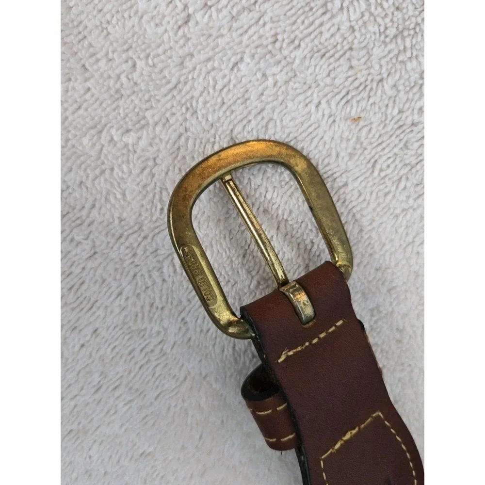 CAREY CHEN OCEAN RIDER Belt Mahi Mahi Sz 44 Leather Ends Canvas Brass Buckle GC
